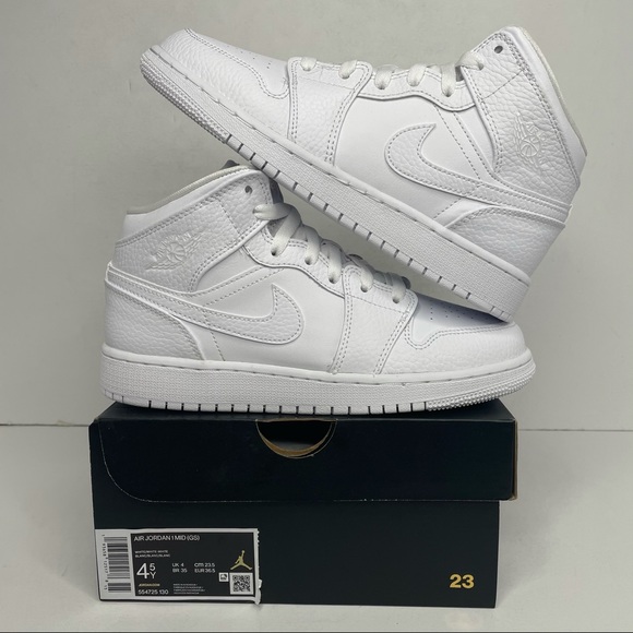 Jordan Shoes - Nike Air Jordan 1 Retro Mid GS “Triple White” NEW